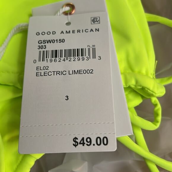 Good American Tiny Ties Triangle Bikini Top in Matte Electric Lime Size 3 (Lrg) - Picture 6 of 7